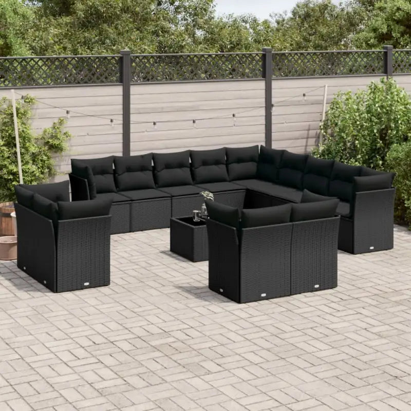 Loungeset met poly rattan en beige materiaal voor tuin of terras - Zwart / Met tafel - Tuinsets