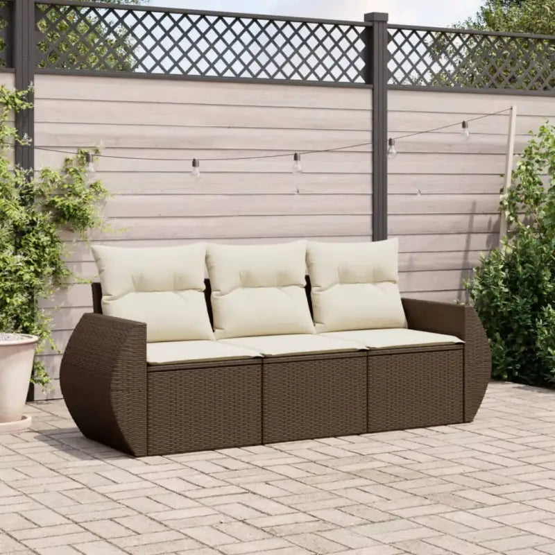 Loungeset met poly rattan en comfortabele zitervaring in gepoedercoat staal - Bruin en crème / Zonder tafel - Tuinsets