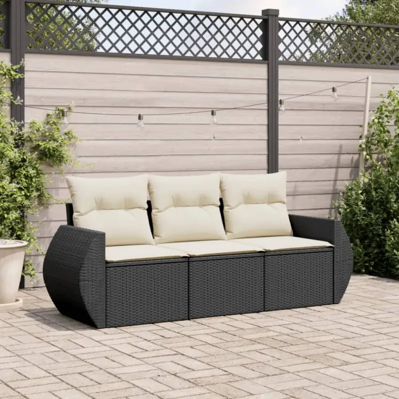 Loungeset met poly rattan en comfortabele zitervaring in gepoedercoat staal - Zwart en crème / Zonder tafel - Tuinsets