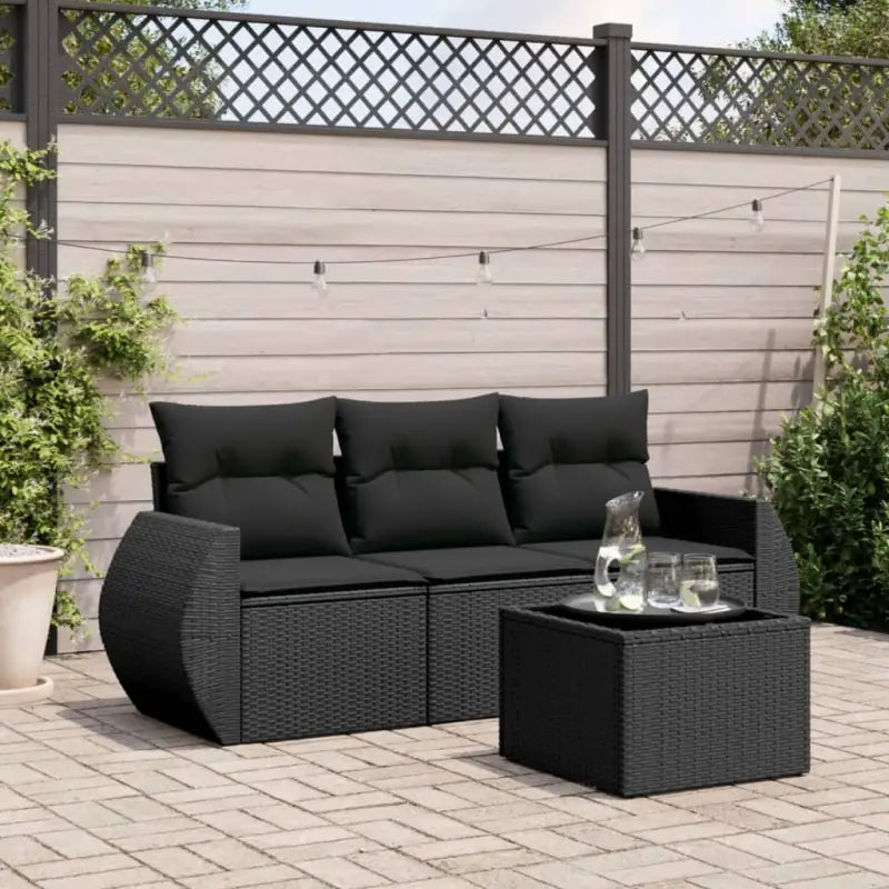 Loungeset met poly rattan en comfortabele zitervaring in gepoedercoat staal - Zwart / Met tafel - Tuinsets