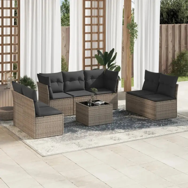 Loungeset met poly rattan en comfortabele zitervaring op maat gemaakte afmetingen - Grijs / Met tafel - Tuinsets