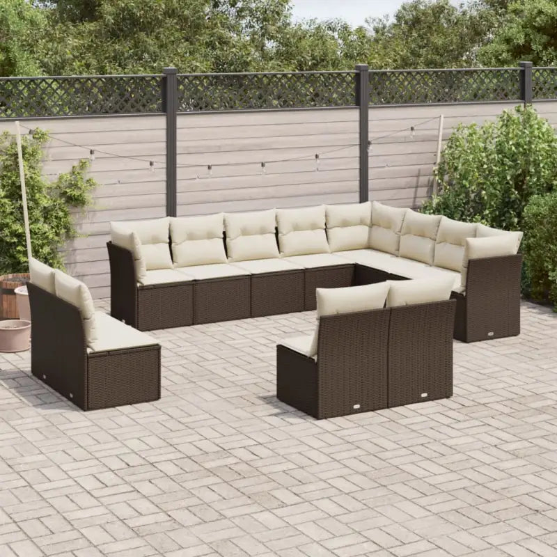Loungeset met poly rattan en comfortabele zitervaring voor je tuin - Bruin en crème / Zonder tafel - Tuinsets