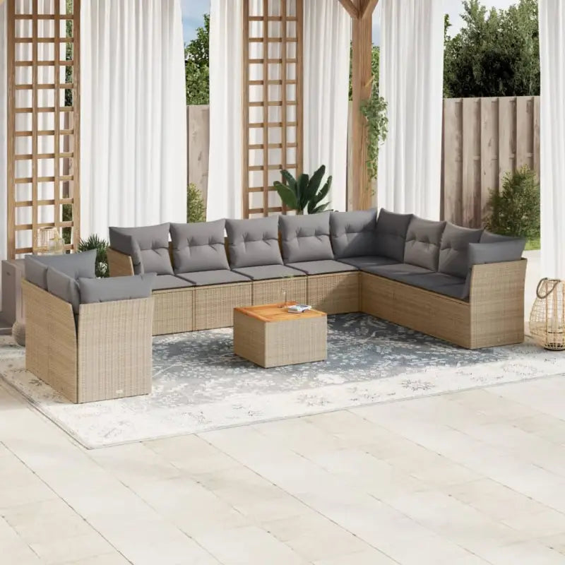 Loungeset met poly rattan en gepoedercoat staal voor tuin of terras - Beige en grijs - Tuinsets