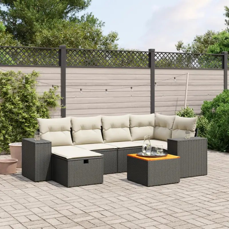 Loungeset van beige materiaal en gepoedercoat staal voor tuin | Afmetingen - Zwart en crème / zonder opbergruimte
