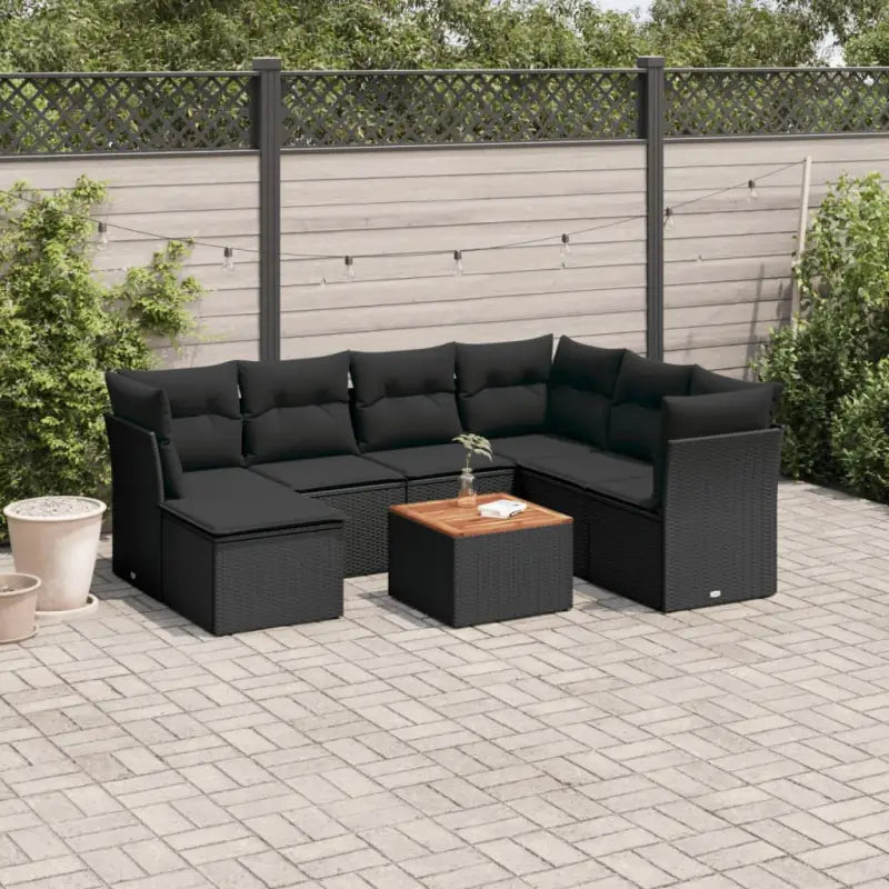 Loungeset van beige materiaal met gepoedercoat staal en afmetingen - Zwart / 3x midden + Tafel + 3x hoek - Tuinsets