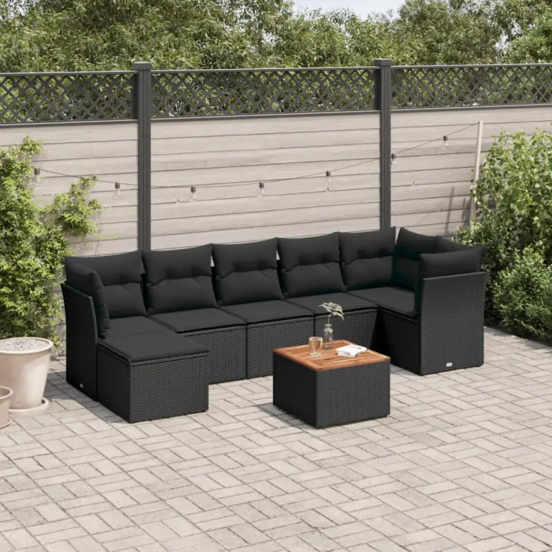 Loungeset van beige materiaal met gepoedercoat staal en afmetingen - Zwart / 3x hoek + Tafel + 3x midden - Tuinsets