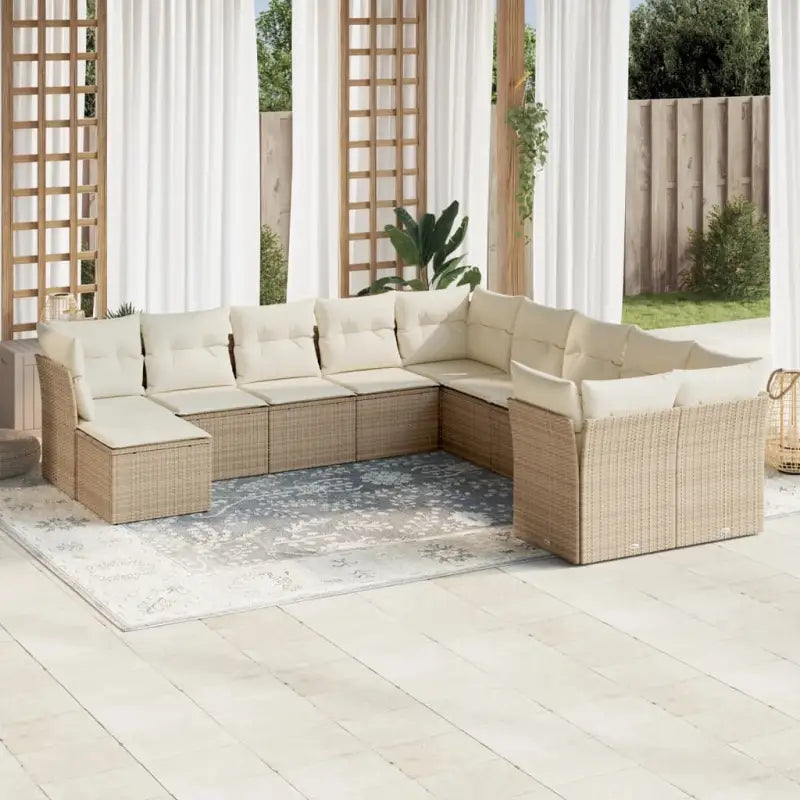 Loungeset van beige materiaal met gepoedercoat staal en afmetingen - Tuinsets