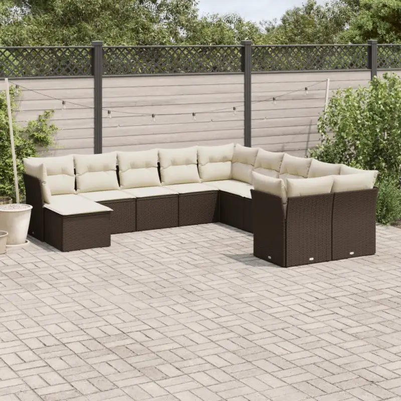 Loungeset van beige materiaal met gepoedercoat staal en afmetingen - Bruin en crème / Zonder tafel - Tuinsets