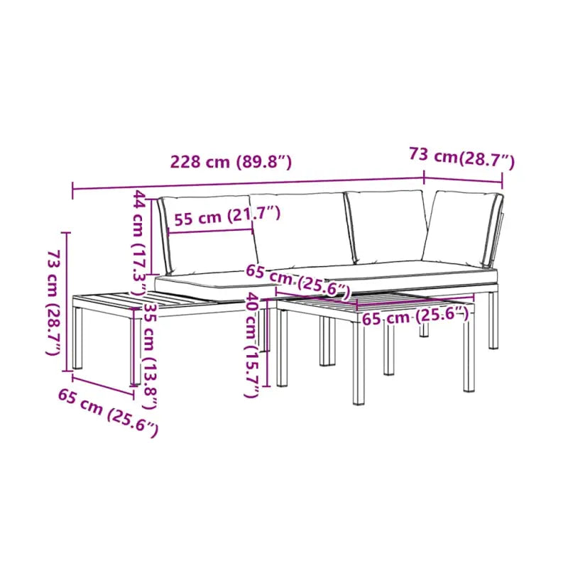 Loungeset van gepoedercoat aluminium met perfecte afmetingen voor tuin en terras - Met tafel - Tuinsets