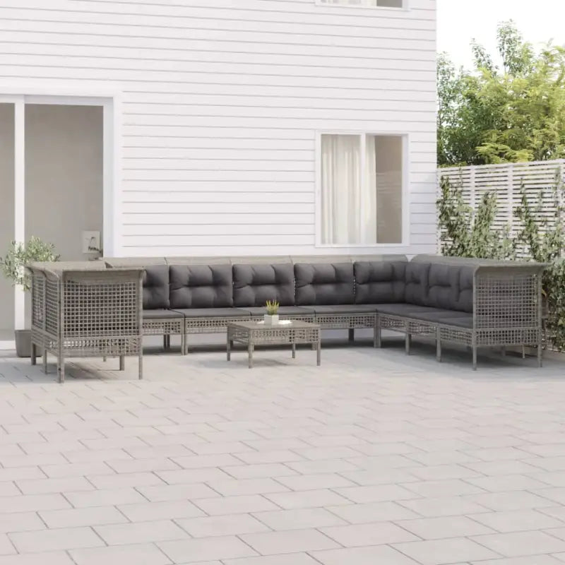 Loungeset van gepoedercoat staal met grijs materiaal voor je tuin - 5x hoek + 5x midden + voetensteun - Tuinsets