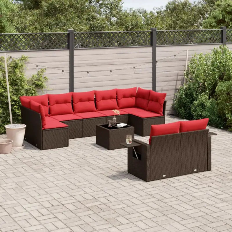Loungeset van gepoedercoat staal met waterdichte tas en afmetingen - Bruin / Met tafel - Tuinsets