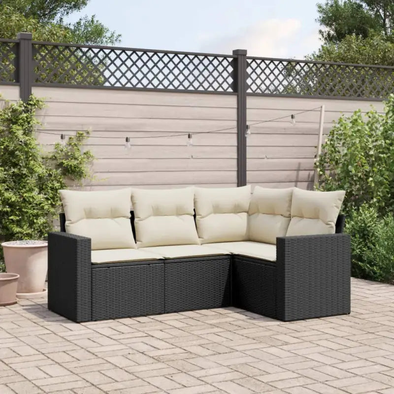 Loungeset van gepoedercoat staal voor tuin of terras in zwart materiaal - Zwart en crème / Zonder tafel - Tuinsets
