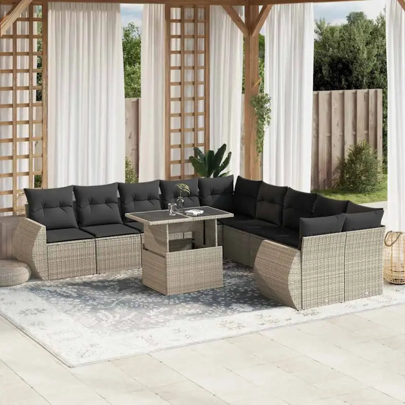 Loungeset van grijs materiaal en gepoedercoat staal voor tuin en terras - Lichtgrijs / Met tafel - Tuinsets