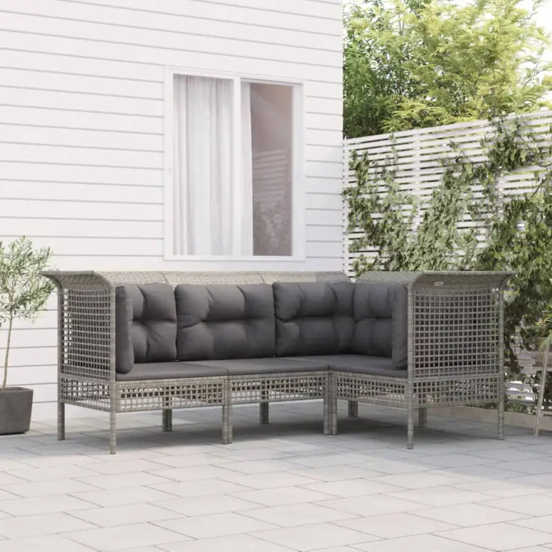 Loungeset van grijs materiaal met gepoedercoat staal en afmetingen - 3x hoek + midden - Tuinsets