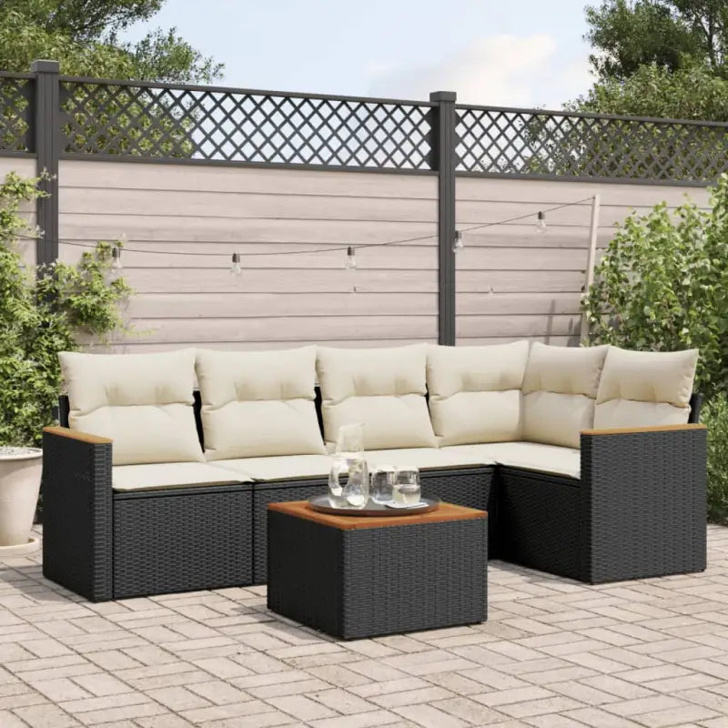 Loungeset van grijs materiaal met gepoedercoat staal en mooie afmetingen - Zwart en crème / Met tafel - Tuinsets
