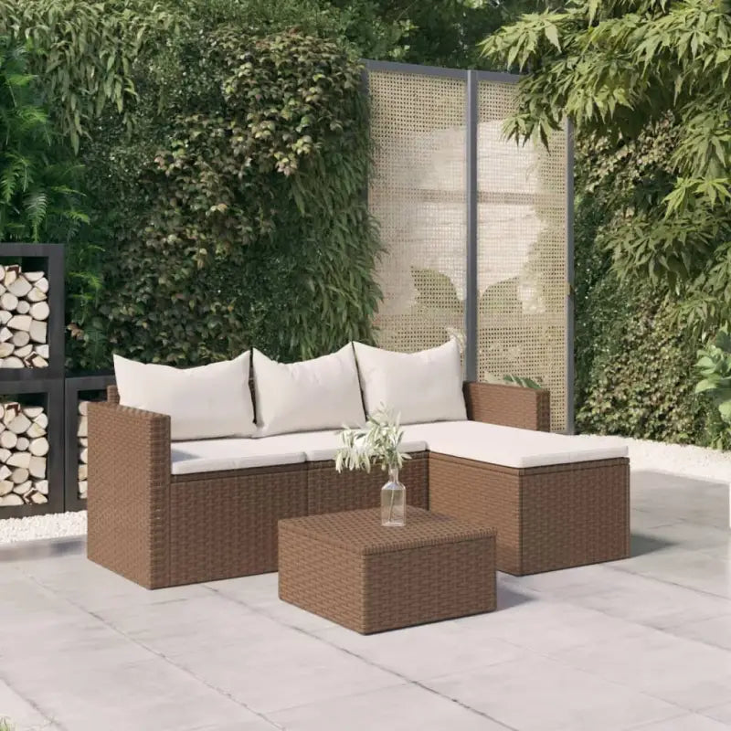Loungeset van poly rattan en gepoedercoat staal in bruin materiaal - Bruin - Tuinsets