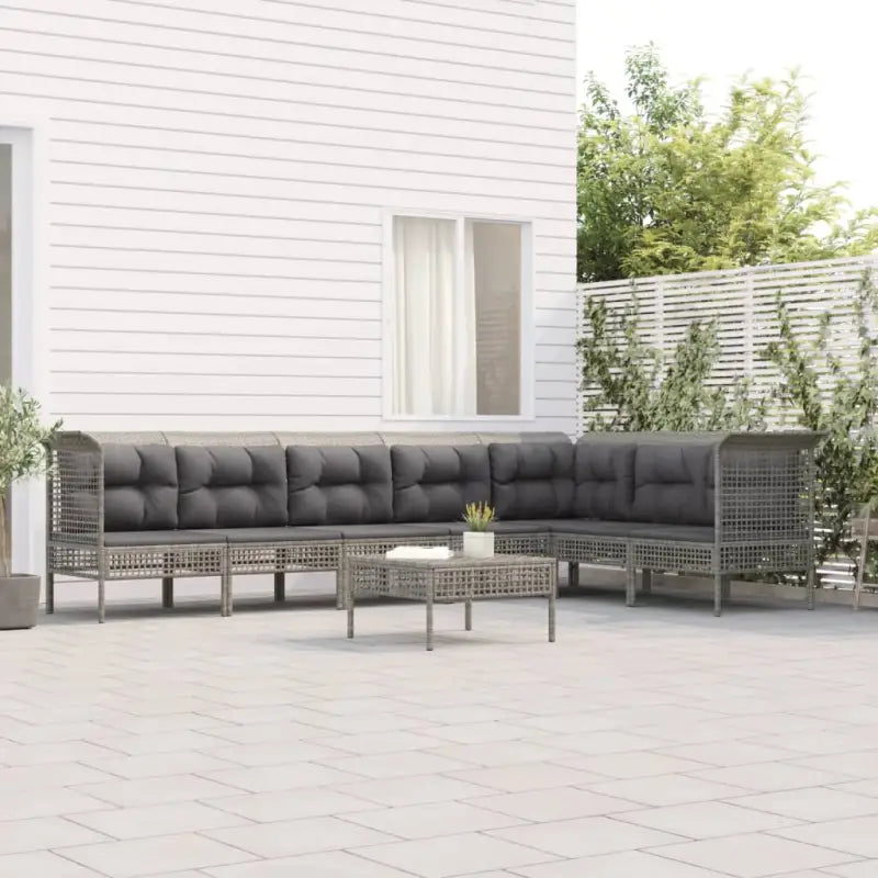 Loungeset van poly rattan en gepoedercoat staal in grijs materiaal - 3x hoek + 4x midden + voetensteun - Tuinsets