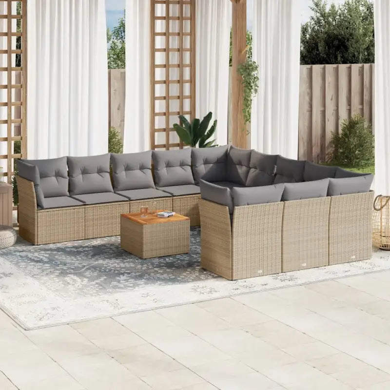 Loungeset van poly rattan en gepoedercoat staal voor tuin of terras - Beige en grijs - Tuinsets