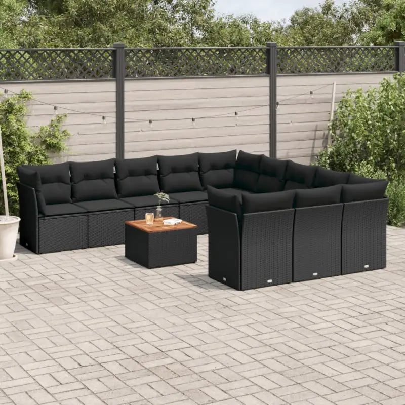 Loungeset van poly rattan en gepoedercoat staal voor tuin of terras - Zwart - Tuinsets
