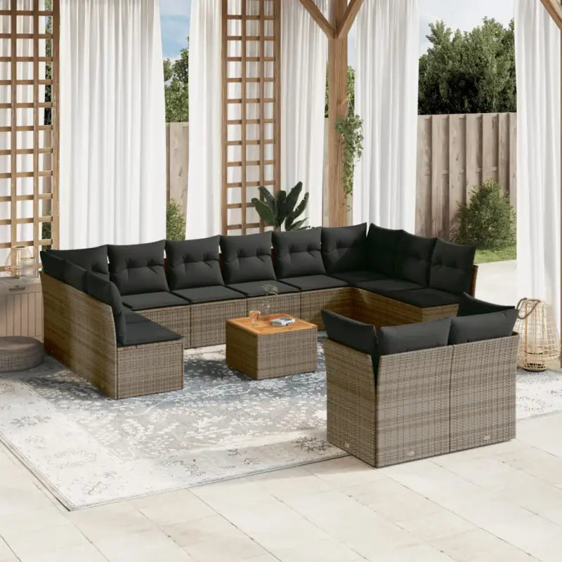 Loungeset van poly rattan met gepoedercoat staal en comfortabele afmetingen - Grijs - Tuinsets