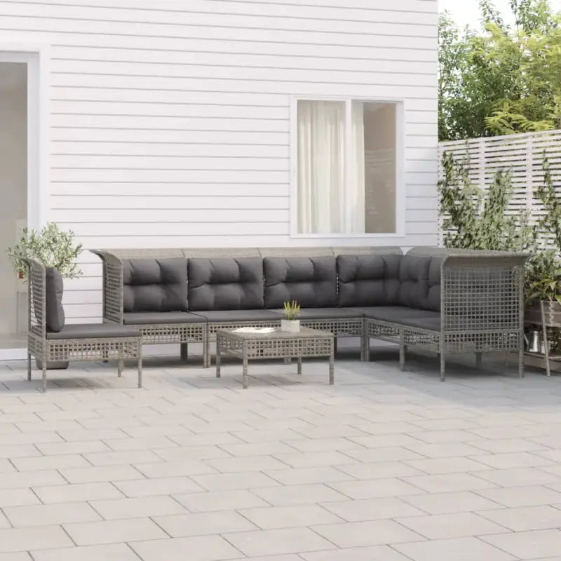 Loungeset van poly rattan met gepoedercoat staal in grijs materiaal - 4x midden + 3x hoek + voetensteun - Tuinsets