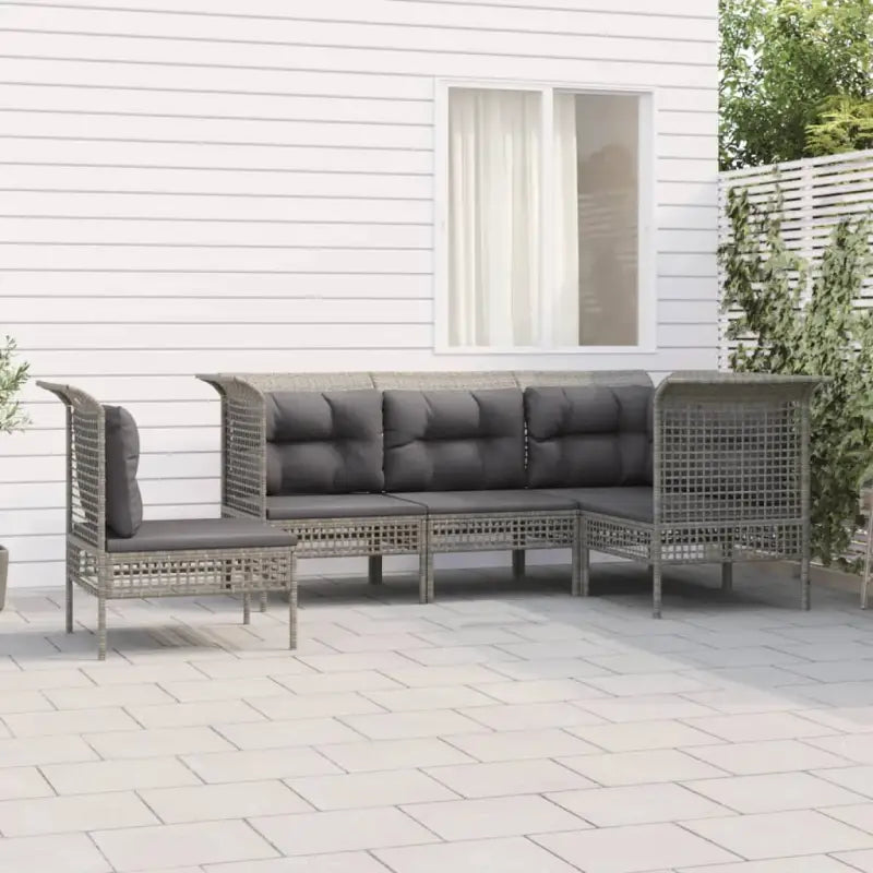 Loungeset van poly rattan met gepoedercoat staal in grijs materiaal - 3x hoek + 2x midden - Tuinsets