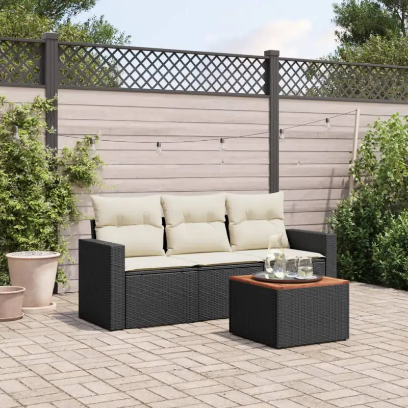 Loungeset van poly rattan met gepoedercoat staal voor tuin en terras - Zwart en crème - Tuinsets