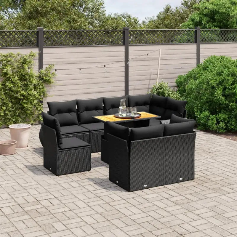Loungeset van zwart materiaal en gepoedercoat staal voor je tuin - Zwart / 3x midden + 5x hoek + Tafel - Tuinsets