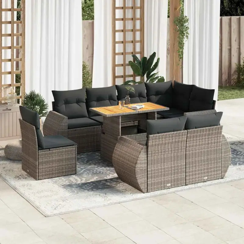 Loungeset van zwart materiaal en gepoedercoat staal voor je tuin - grijs en donkergrijs / 5x hoek + Tafel + 3x midden