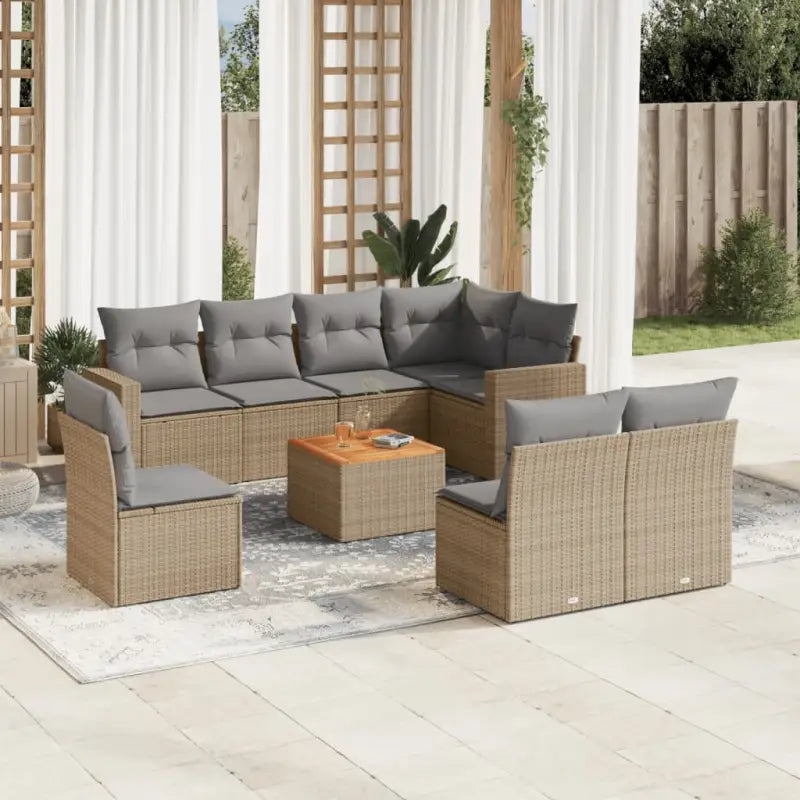 Loungeset van zwart materiaal met gepoedercoat staal en afmetingen - Beige en grijs - Tuinsets