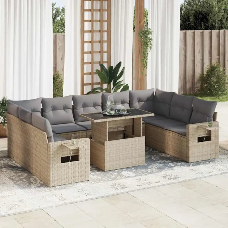 Loungeset van zwart materiaal met gepoedercoat staal en perfecte afmetingen - Beige en grijs / met opbergruimte
