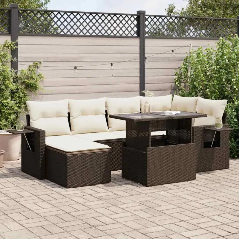 Loungeset voor tuin met beige materiaal en gepoedercoat staal - Bruin en crème / met opbergruimte - Tuinsets