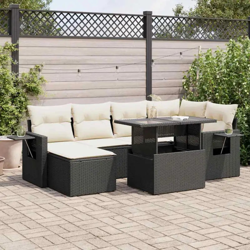 Loungeset voor tuin met beige materiaal en gepoedercoat staal - Zwart en crème / met opbergruimte - Tuinsets