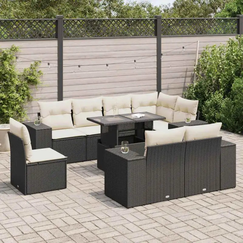 Loungeset voor tuin met grijs materiaal en gepoedercoat staal afmetingen - Zwart en crème / met opbergruimte - Tuinsets
