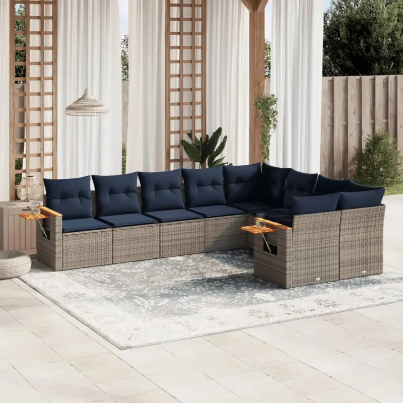 Loungeset voor tuin met grijs materiaal en gepoedercoat staal - grijs en marineblauw / Zonder tafel - Tuinsets