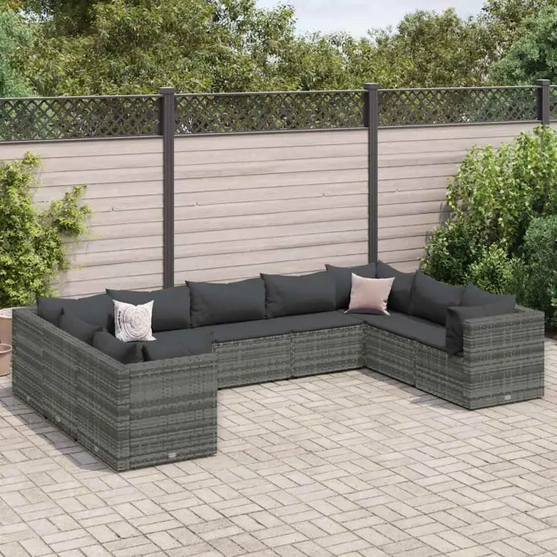 Loungeset voor tuin met grijs materiaal en gepoedercoat staal - Grijs / 4x hoek + 5x midden - Tuinsets