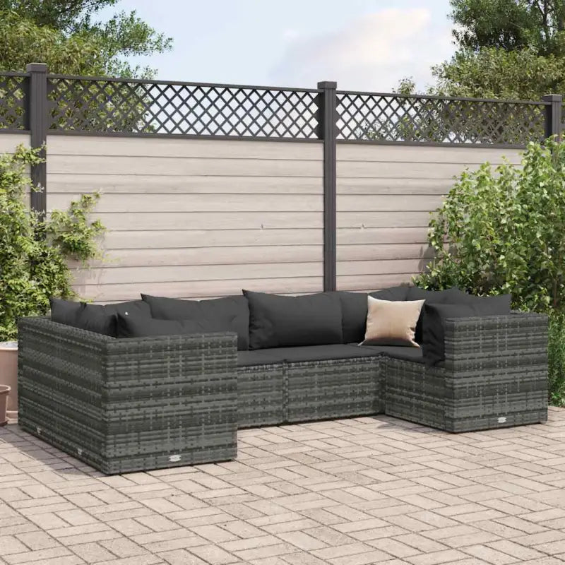 Loungeset voor tuin met grijs materiaal en gepoedercoat staal - Grijs / 4x hoek + 2x midden - Tuinsets