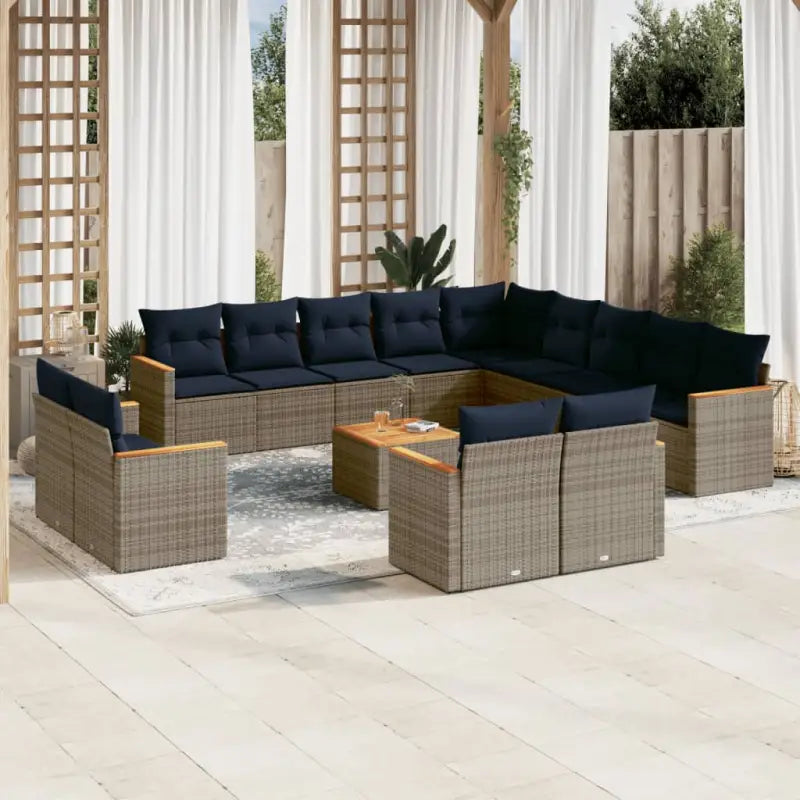 Loungeset voor tuin met grijs materiaal en gepoedercoat staal - grijs en marineblauw / Met tafel - Tuinsets