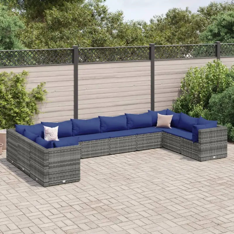 Loungeset voor tuin met grijs materiaal en gepoedercoat staal - Grijs en blauw / 4x hoek + 6x midden - Tuinsets