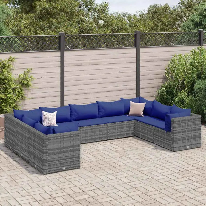 Loungeset voor tuin met grijs materiaal en gepoedercoat staal - Grijs en blauw / 4x hoek + 5x midden - Tuinsets
