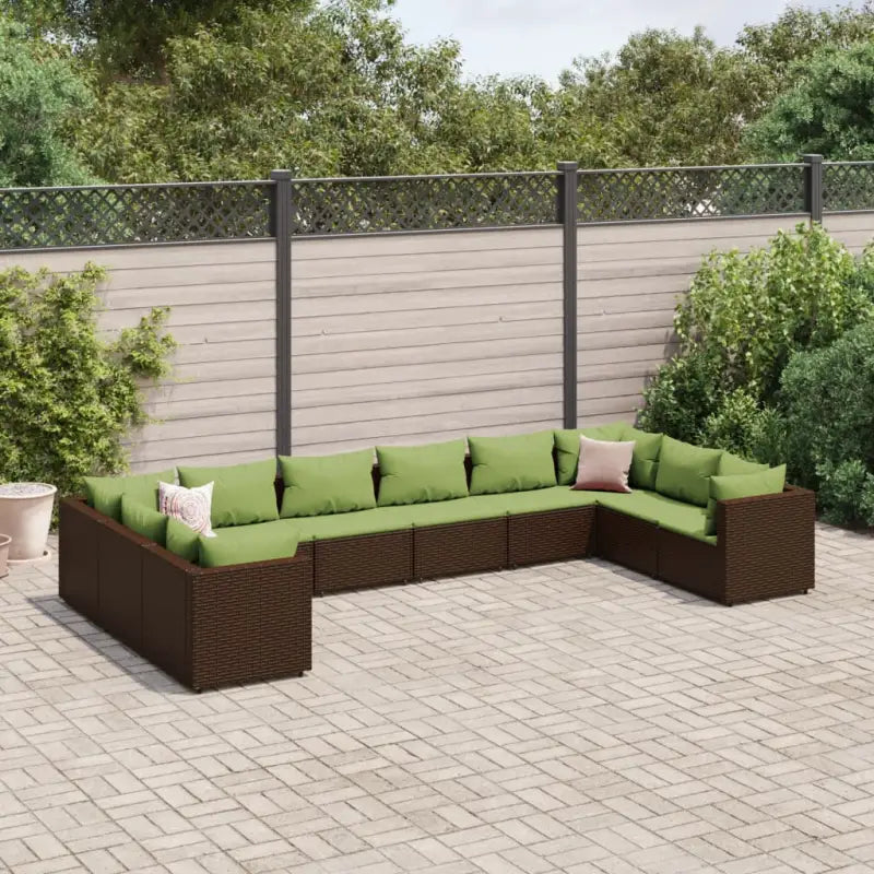Loungeset voor tuin met grijs materiaal en gepoedercoat staal - Bruin en groen / 4x hoek + 6x midden - Tuinsets