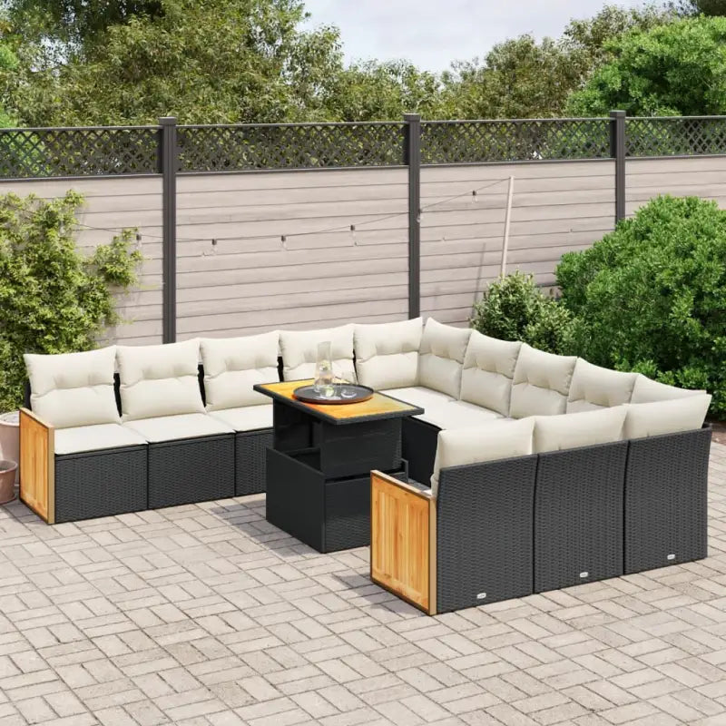 Loungeset voor tuin met grijs materiaal en gepoedercoat staal - Zwart en crème - Tuinsets