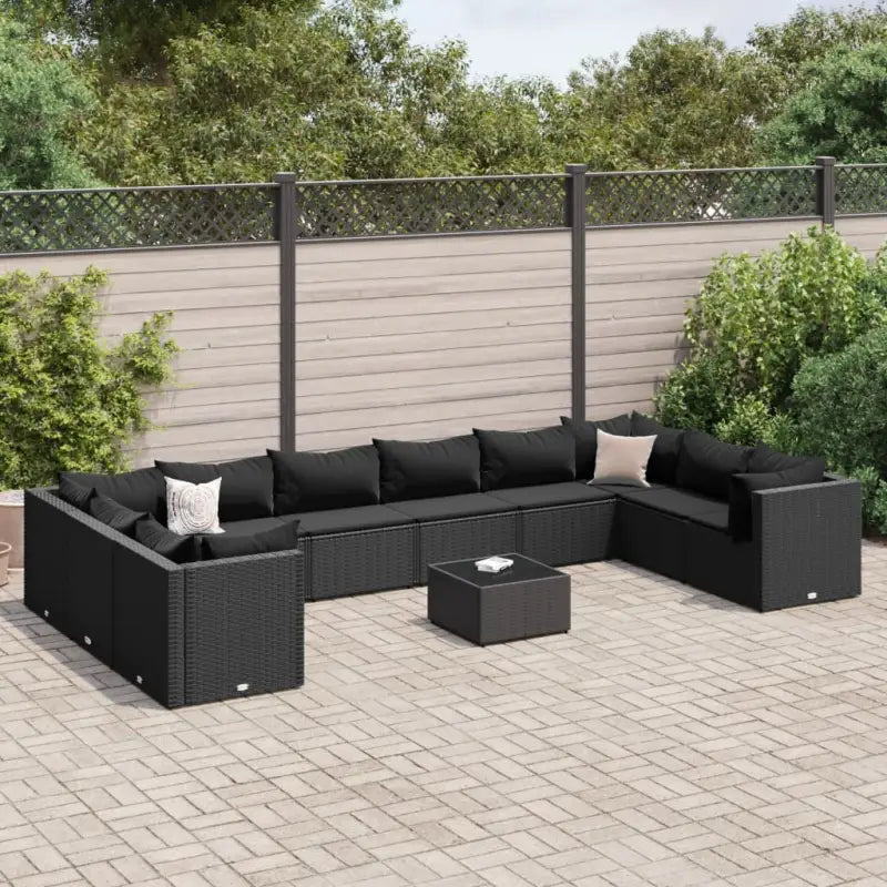 Loungeset voor tuin met grijs materiaal en gepoedercoat staal - Zwart / 4x hoek + 6x midden + Tafel - Tuinsets