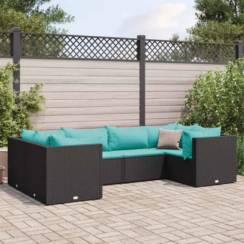 Loungeset voor tuin met grijs materiaal en gepoedercoat staal - Zwart en blauw / 4x hoek + 2x midden - Tuinsets