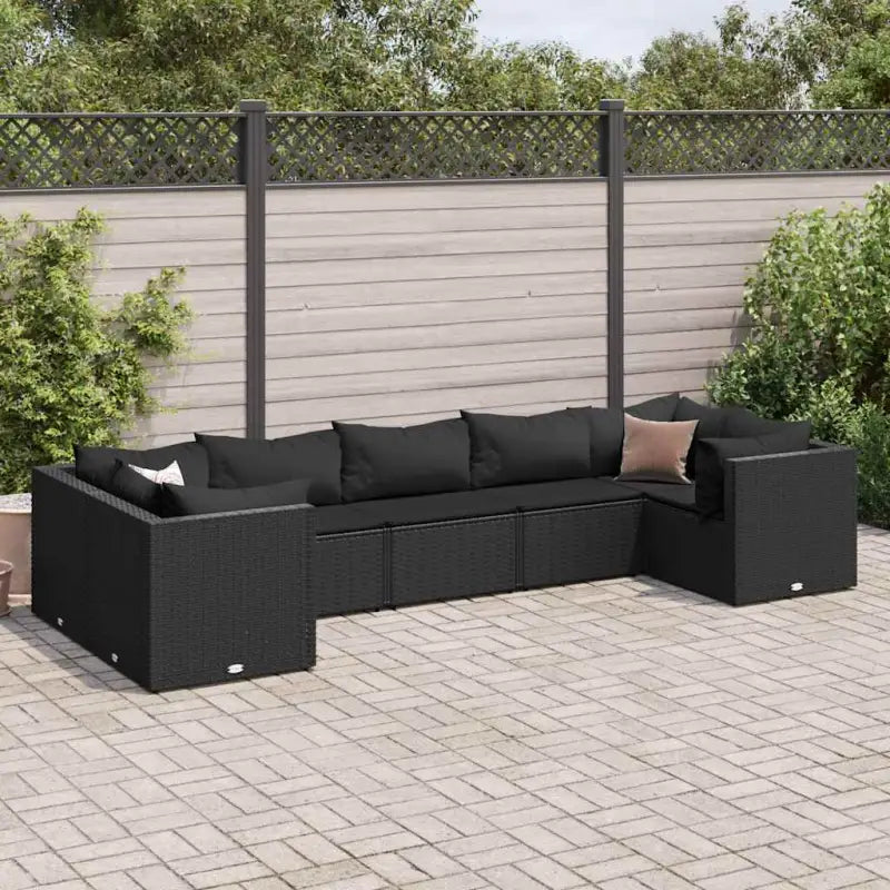 Loungeset voor tuin met grijs materiaal en gepoedercoat staal - Zwart / 4x hoek + 3x midden - Tuinsets