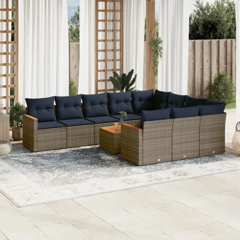 Loungeset voor tuin met grijs materiaal en waterdichte tas - Grijs en blauw / Met tafel - Tuinsets