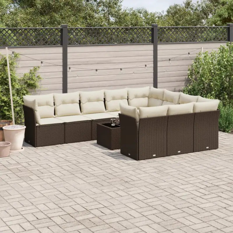 Loungeset voor tuin met zwart materiaal en gepoedercoat staal - Bruin en crème / Met tafel - Tuinsets