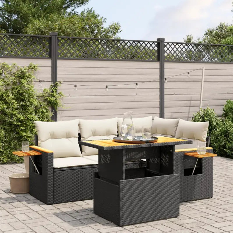 Loungeset voor tuin of terras in zwart materiaal en gepoedercoat staal - Zwart en crème / zonder opbergruimte - Tuinsets