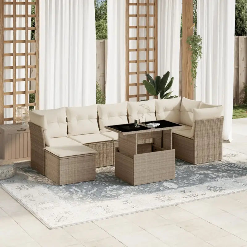Loungeset voor tuin of terras met beige materiaal en gepoedercoat staal - Tuinsets