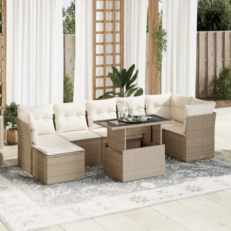 Loungeset voor tuin of terras met beige materiaal en gepoedercoat staal - beige en crèmekleurig / met opbergruimte